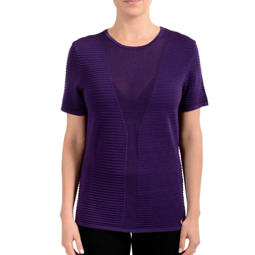 Versace Collection Purple Ribbed Short Sleeve Top | Size 40 - Picture 6 of 14